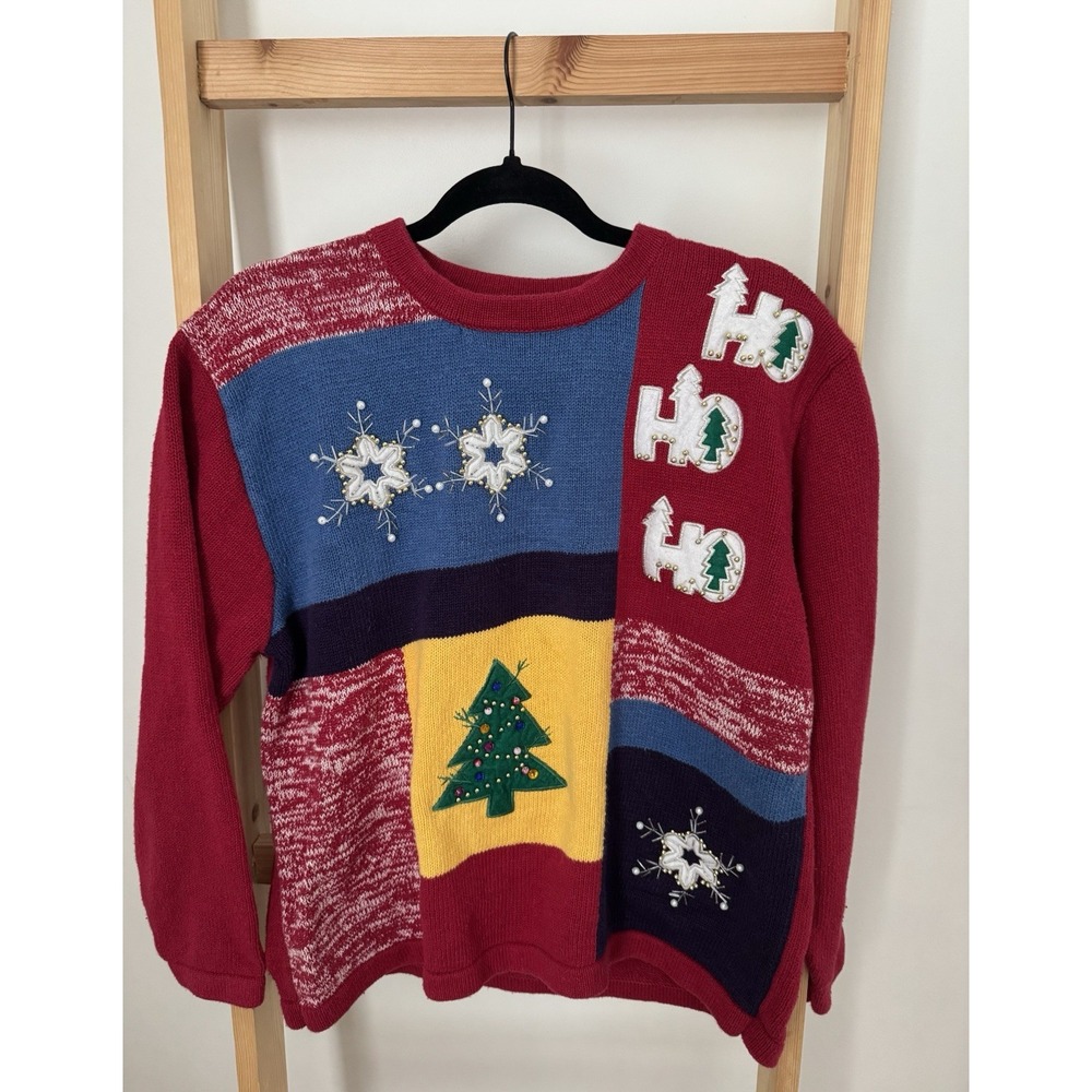 Bobbie Brook Vintage Christmas Sweater Ugly Ho Ho  Ho XL Red (B2)